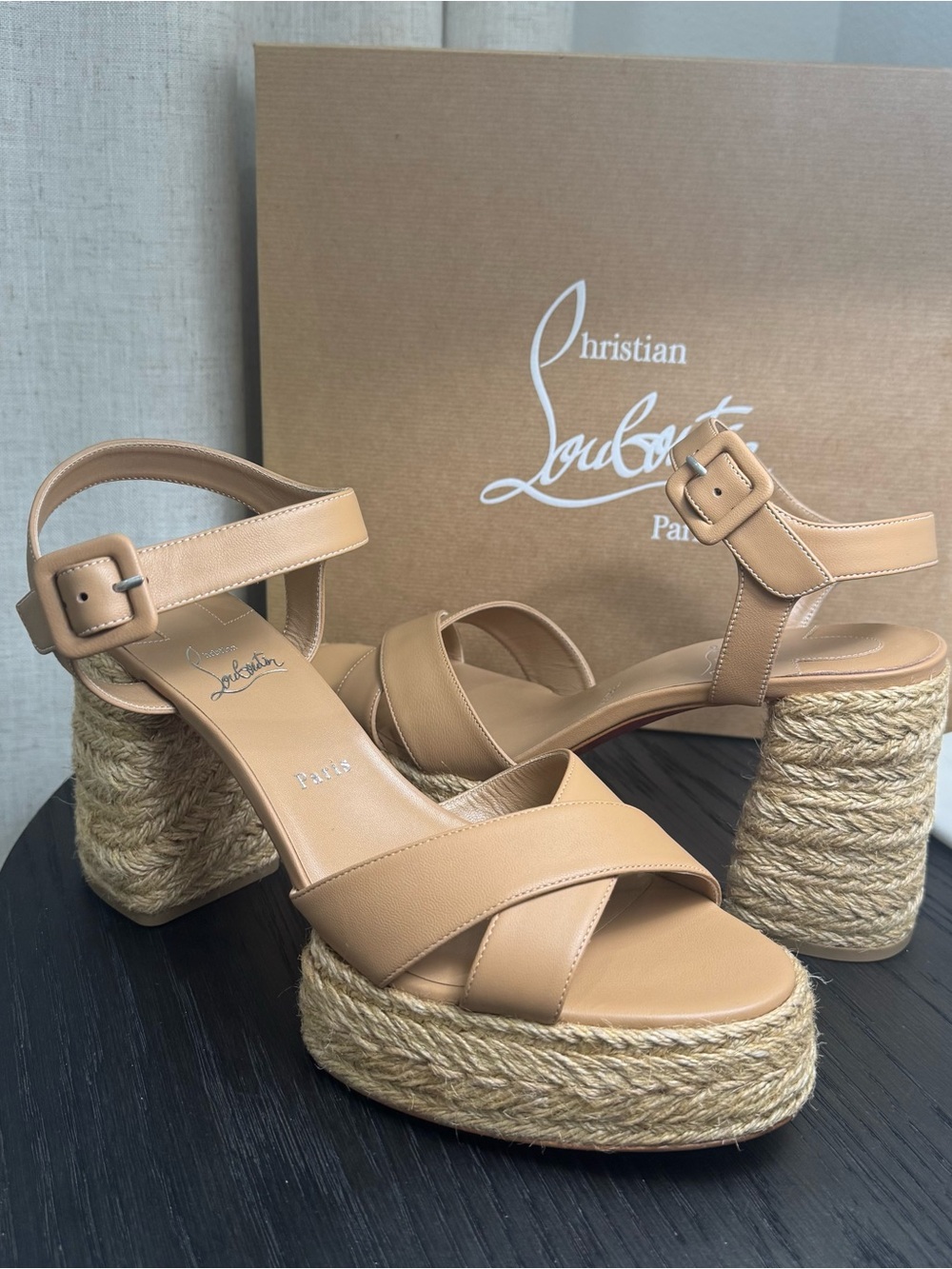 Christian Louboutin Calakala 70 Platform Espadrille Sandals Nude 41 - Picture 4 of 8